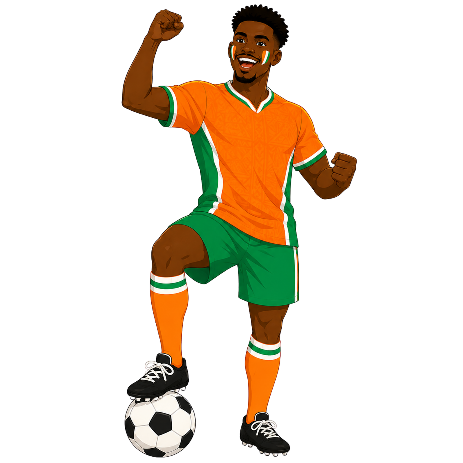 Illustration eines Fußballspielers im orange-weiß-grünen Trikot der Elfenbeinküste
