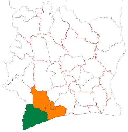 Karte der Elfenbeinküste mit hervorgehobener Region um San-Pédro